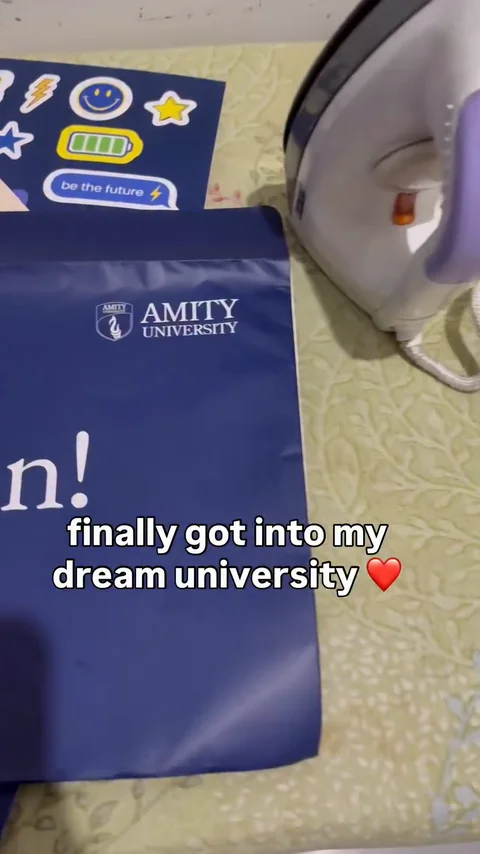 Amity University admission pack under the caption 'finally got into my dream university'